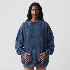Sudadera Oversize para Mujer, Cuello Redondo, Manga Larga, 100% Algodón Felpa, Largo Extendido, Invierno, 320GSM, Lavado Ácido - Product Image 1