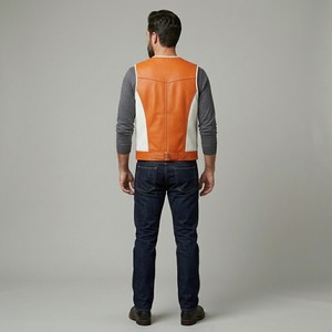Chaleco de Cuero Genuino Estilo Western para Hombre, Cuello en V, Bloques de Color, Cierre de Botón, con Cinturón - Product Image 5