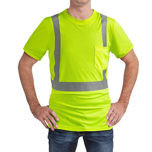Camiseta de Seguridad Reflectante de Alta Visibilidad para Hombre, de Poliéster Antiarrugas, Amarilla con Base y Rayas Negras, Ropa de Trabajo - Product Image 4