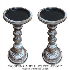 ชุดเชิงเทียนไม้ 2 ชิ้น ตกแต่งบ้านสไตล์บ้านไร่แบบเรียบง่าย รูปทรงกลม - Product Image 1