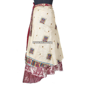 New High Fashion Ladies Silk <b>Wrap</b> <b>Skirts</b> Women Wear Vintage Silk Sari Long Length <b>Wrap</b> Around <b>Skirt</b> 2 Layer Reversible Saree - Product Image 4