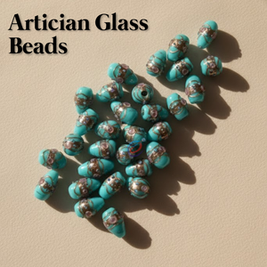 Perles de verre artisanal en turquoise | Style de mariage avec accents en cuivre |   Perles décoratives pour la fabrication de bijoux, brin de 8 pouces - Product Image 3
