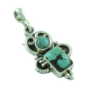 Colgante hermoso de piedra turquesa, joyería de plata hecha a mano, proveedor de joyería de plata de la India, colgante de Plata de Ley 925 DE LA India - Product Image 2