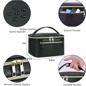 Borsa da Viaggio per Trucco in Pelle Vegana per Donne, Organizer per Pennelli Cosmetici in Attesa di Brevetto, Nera - Product Image 3