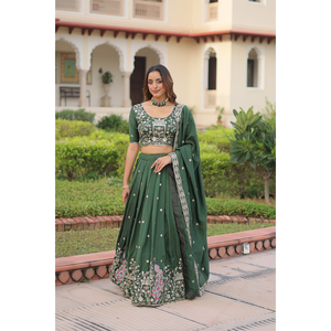 <b>Top</b> Quality Wedding Wear Indian Clothing Vichitra Silk Lehenga Choli with Zari Sequence Work Semi Stitch Lehenga Choli for Sale - Product Image 1