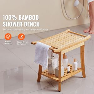 Panca da Doccia in Bambù Impermeabile 61 x 35 x 48 cm, Sedia da Bagno con Capacità di Carico di 136 kg, Ripiano Portaoggetti, Arredo Bagno - Product Image 2