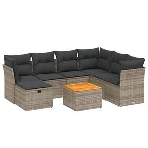 Ensemble de canapés de patio en polyrotin gris, 8 pièces, avec coussins, meubles d'extérieur durables - Product Image 2