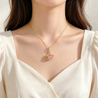 Collar con Colgante de Corazón Rosa de Acero Inoxidable de Primera Calidad con Cristal Orbit para Fiesta