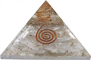 Pyramide en cristal avec bobine de cuivre et incrustations de pierres naturelles pour la décoration de la maison - Product Image 3