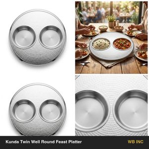 Plato de Servir de Acero Inoxidable SS304 Hecho a Mano con Acabado Satinado de 40 cm, con Dos Compartimentos Profundos, Elegante Vajilla Decorativa para el Hogar - Product Image 6