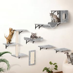 Árbol para Gatos Montado en la Pared con Estantes, Perchas, Plataformas de Salto, Hamaca, Sofá y Rascador - Product Image 1