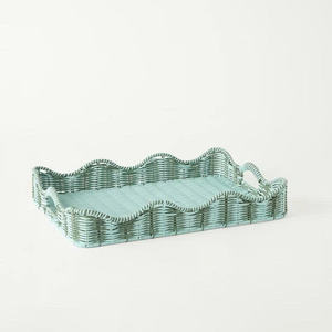 Plateau rectangulaire en rotin fait main, vert sauge, pour table basse, centre de table et décoration, vente en gros exclusive - Product Image 3