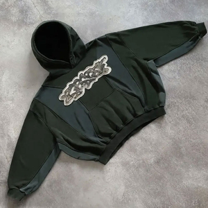 Fabricant Personnalisé À La Mode Vintage Détresse Broderie Patch Hoodies Hommes Zip Up Terry String Avec Manches Complètes Hoodie - Product Image 4