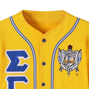 Maillot de baseball SGRHO bleu roi à manches courtes, boutonné, avec broderie de blason et lettres grecques, pour sororité et équipe universitaire - Product Image 4