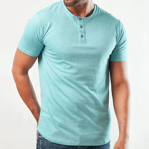 Camiseta de manga corta para hombre, color azul, tela de poliéster cómoda, cuello redondo con cierre de botones, camiseta informal clásica para hombre - Product Image 6