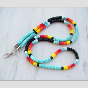 Elegant Bohemian Beaded Neck <b>Lanyard</b> for ID Cards Stylish Badge Holder Strap At Cheap Price - Product Image 1