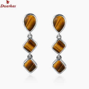 Trendy fine jewelry <b>earrings</b> 925 sterling <b>silver</b> tiger eye natural gemstone drop <b>earrings</b> for wedding anniversary - Product Image 2