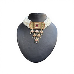 Conjunto de Collar Jadau de Latón Chapado en Oro con Piedras AD e Imitación de Perlas, Estilo Indio, para Mujer, Joyería Étnica India, Calidad de Exportación - Product Image 2