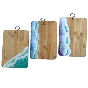 Thailandwood Bamboo Cutting <b>Board</b> With Resin Ocean Wave Design Matte Finish Eco Friendly Modern Style - Product Image 1