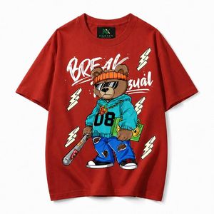 เสื้อยืดโอเวอร์ไซส์ลายการ์ตูนหมีสำหรับผู้ชาย สไตล์ลำลองฮิปฮอป สตรีทแวร์ ผ้าฝ้ายระบายอากาศดี พิมพ์ลายกราฟิก เสื้อผ้าแฟชั่นฤดูร้อน - Product Image 2