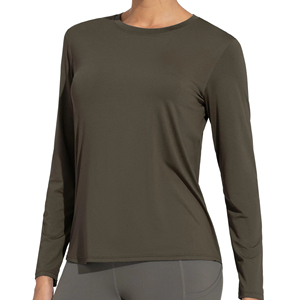 Camiseta de Manga Larga con Cuello Redondo para Mujer, Color Sólido, Transpirable, Tejida, Ecológica, Antiarrugas, de Lona y Poliéster, Informal - Product Image 3