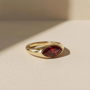 Marquise Garnet <b>Ring</b> Bezel Set 925 Sterling Silver 14K Gold Plated Signet Pinky January Birthstone Gift - Product Image 2