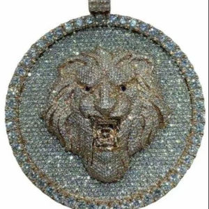 Pendentif Tête de Lion de Luxe en Argent Sterling Plaqué Or 18K, Sertie de Pierres Moissanite, Style Hip Hop, Médaillon 3x3 Pouces, Symbole de Puissance - Product Image 1