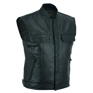 Chaleco de Motociclista para Hombre, Negro, de Cuero Genuino, Relleno 100% de Algodón, Impermeable, Cortavientos, con Calefacción, Sin Mangas - Product Image 2