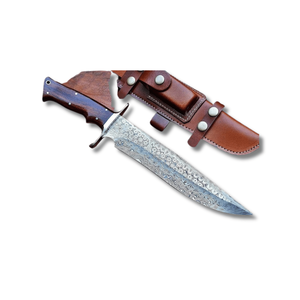 Cuchillo Bowie Profesional de Acero de Damasco con Hoja Fija para Caza al Aire Libre, Mango de Madera de Palisandro, Forma de Hoja Drop Point, Garantía de 3 Años, OEM - Product Image 1