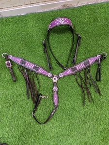 2026 Conjunto de Silla de Montar Western de Cuero Vacuno 100% Hecho a Mano de Alta Calidad, Pintado a Mano, con Cabezada de Una Oreja y Pechopetral con Cuentas A.T - Product Image 4