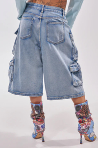 Shorts cargo en jean mi-taille avec poches, braguette boutonnée, en tissu tissé décontracté, couleur unie, respirant, 100 % coton, pour homme, idéal pour la gym - Product Image 4