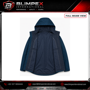 Veste coupe-vent unisexe personnalisée OEM, imprimée, bleu marine et vert sarcelle, à capuche, imperméable, pour l'extérieur, avec doublure en maille respirante - Product Image 2
