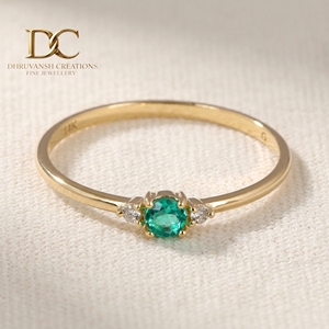 Anillo de Oro Amarillo Sólido de 14 Quilates de Último Diseño con Diamante Cultivado en Laboratorio y Esmeralda Colombiana Cultivada en Laboratorio para Mujer, Regalo para Cualquier Ocasión - Product Image 2