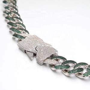 Cadena de Eslabones Cubanos Verdes de Lujo con Moissanita VVS, Joyería Hip Hop para Hombre y Unisex, Estilo Premium, Chapado en Oro Iced, Certificado IGI - Product Image 2
