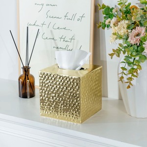 Glam Metal Tissue Box Cover Square Design Gold Finish Decorative Home Accessory Free Standing - Product Image 1