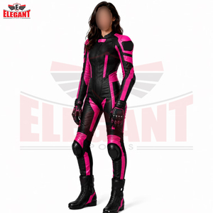 Combinaisons de moto en cuir une pièce, couleur noir et rose, avec étiquette privée, fournisseur OEM ODM, qualité supérieure, prix de gros d'usine - Product Image 3