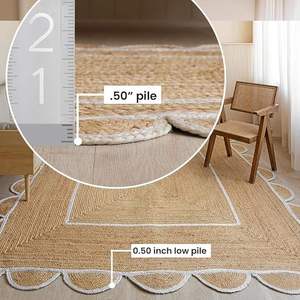 Alfombra de Yute Natural Hecha a Mano, Alfombra de Yute Trenzada Hecha a Mano, Alfombra de Yute Personalizada, Kilim, Alfombra de Cáñamo Natural con Diseño Floral, Decoración para el Hogar y Hoteles - Product Image 6