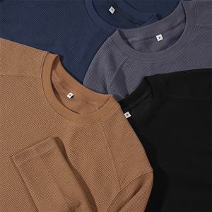 52% Cotton 48% Polyester Black <b>Waffle</b> Casual Blank T-<b>Shirts</b> 220gsm Raglan Short Sleeve - Product Image 3