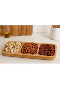 Bandeja de Servir de Madera con 3 Compartimentos para Nueces, Frutos Secos, Dulces, Organizador Multifuncional para Aperitivos, Acabado sin Tratar - Product Image 3