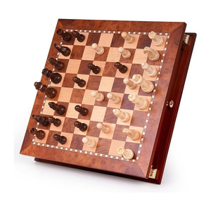 Handcrafted <b>Wooden</b> <b>Chess</b> <b>Set</b> Features A Built-In Storage Drawer Elegant Carved Pieces & Decorative Corner Accents for Family Fun - Product Image 6