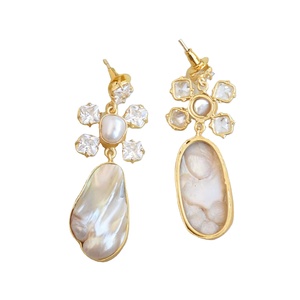 ห่วงทองเหลืองชุบทองคำขาว ขายส่ง มุกธรรมชาติ หินกึ่งมีค่า ชุบทอง 18K ดีไซน์ทันสมัย พร้อมส่ง - Product Image 6