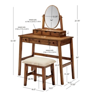 Deliwa Dressing <b>Table</b> Set with Stool Made Of Mahogany Wood High Quality With Dark Walnut For Bedroom Furniture - Product Image 6