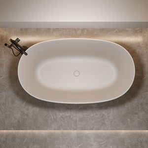 Vasca da Bagno Moderna Freestanding in Resina Effetto Pietra 47 Pollici con Troppopieno e Scarico a Scomparsa - Product Image 5