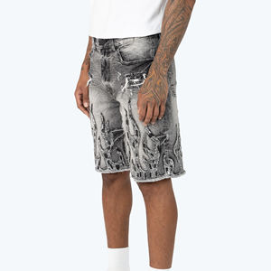 Shorts en jean décontractés pour hommes, coupe droite et ample, longueur genou, style streetwear, personnalisables, vente en gros - Product Image 3