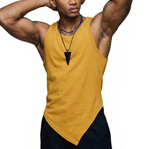 Wholesale Blank Men's Stylish <b>Drop</b> Hem Tank Top Ribbed Cotton Blend Muscle Sleeveless Shirt Custom Made Gym Tank Tops For Men - Product Image 1
