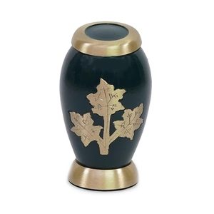 Teardrop Ceramic Pet <b>Urn</b> Green with Gold Leaf Design Airtight Classical Style for Dogs - Product Image 5
