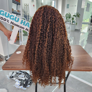 Perruque complète en dentelle bouclée brune foncée ombrée, cheveux humains birmans, perruque frontale en dentelle à cuticules alignées, pour femmes noires - Product Image 3