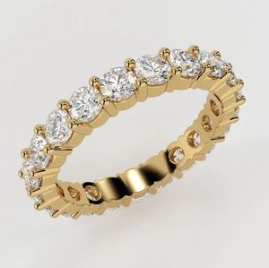 Anillo de Eternidad Completo con Moissanita de Corte Redondo, Plata de Ley 925 Chapada en Oro, Apilable, para Aniversario de Bodas, para Mujer - Product Image 2