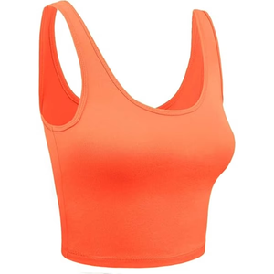 Sujetador deportivo sin costuras para mujer, espalda cruzada, color naranja liso, sin aros, de elastano y poliéster, top de entrenamiento para todas las estaciones - Product Image 3