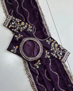 Tela de seda Rangoli india de última tendencia con bordado multicolor, sari elegante de estilo étnico para novias y bodas, para mujeres. - Product Image 2